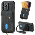 thumbnail image 1 of Compatible with iPhone 16 Pro Max PU Leather Back + TPU Frame Case, Card Slot Magnetic Snap with Removable Wrist Strap Support Magnetic Car Mount Kickstand Cover for iPhone 16 Pro Max, Black, 1 of 9