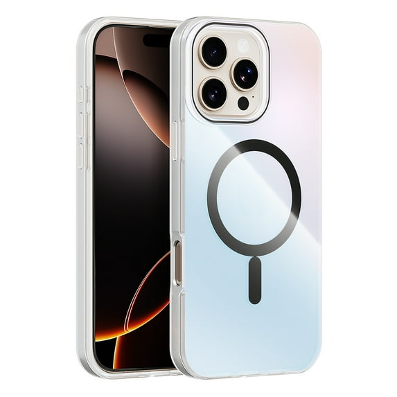 Compatible with iPhone 16 Pro Max Phone Case, Magnetic Laser Gradient Case with MagSafe Charging, 2-in-1 Metal & TPU Bumper Shockproof Anti-fall Phone Case Cover For iPhone 16 Pro Max,Black