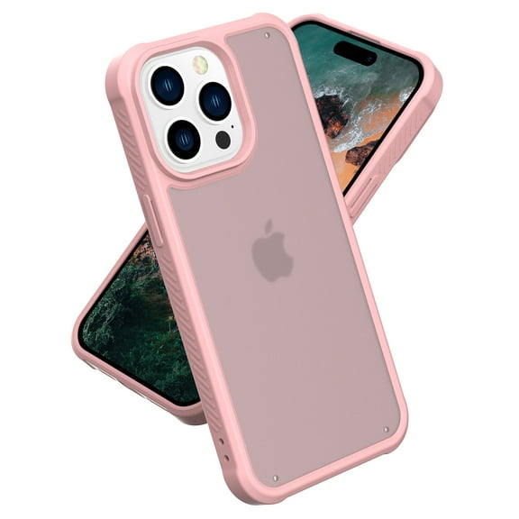Compatible with iPhone 16 Pro Max Phone Case,Military-Grade Drop Protection,Slim Thin Shockproof Protective,Anti-Fingerprint Frosted Translucent Back Ultra Slim Rugged Phone Cover,Pink