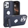 thumbnail image 1 of Compatible With iPhone 16 Pro Max Phone Case,With Retractable Invisible Kickstand,Logo View Designing,PU Leather Shockproof Rugged Anti-fall Heavy Duty Thin Fit Phone Case Cover,Blue, 1 of 8