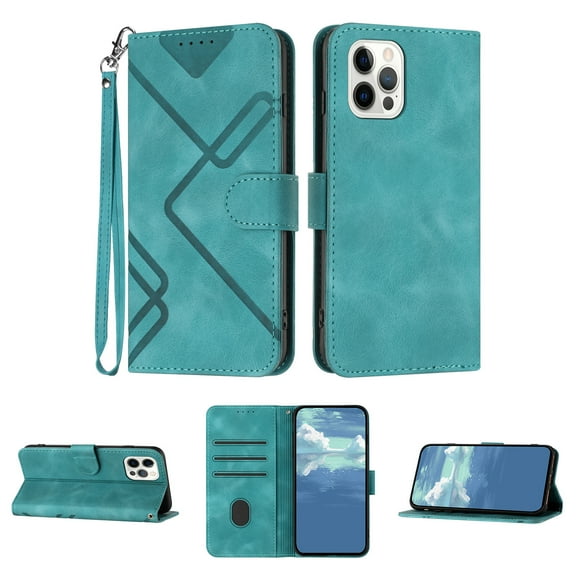 Compatible with iPhone 16 Pro Max Vintage Wallet Case, with Wrist Strap PU Leather Flip Card Slots Holder Kickstand Magnetic Closure Phone Case Cover for iPhone 16 Pro Max for Women Men, Blue