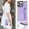 thumbnail image 1 of Compatible for iPhone 16 Pro Max Wallet Case with Crossbody Shoulder Strap Card Slots Holder Cover, Zipper PU Leather Magnetic Kickstand Shockproof Protective Phone Case, Purple, 1 of 13