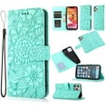 thumbnail image 1 of Compatible with iPhone 16 Pro Max Wallet Case,Flower Floral Embossed Luxury PU Leather with Credit Card Holder Slots Magnetic Closure Shockproof Protective Flip Case with Wrist Strap,Green, 1 of 7
