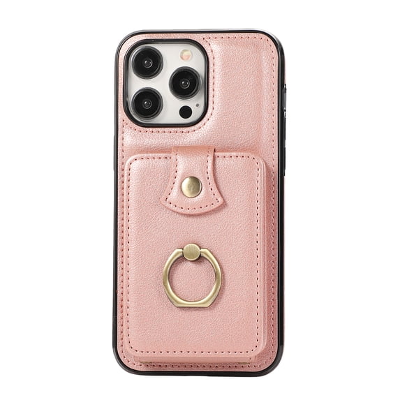 Compatible with iPhone 16 Pro Max Wallet Case, PU Leather Case with Card Holder, 360° Rotation Ring Kickstand, Shoulder Strap, Magnetic Snap Protective Case Designed for iPhone 16 Pro Max, Rosegold