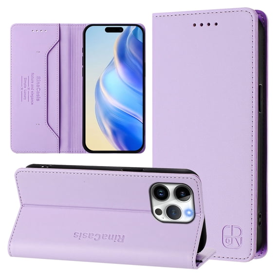 Compatible with iPhone 16 Pro Max Wallet Case, PU Leather Flip Case with RFID Blocking Card Slots, Kickstand Slim Fit Magnetic Wireless Charging Phone Cover for iPhone 16 Pro Max, Purple