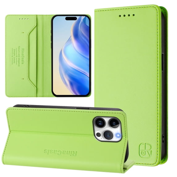 Compatible with iPhone 16 Pro Max Wallet Case, PU Leather Flip Case with RFID Blocking Card Slots, Kickstand Slim Fit Magnetic Wireless Charging Phone Cover for iPhone 16 Pro Max, Green