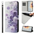 thumbnail image 1 of Compatible with iPhone 16 Pro Max Wallet Case for Women Girls, Garden Flower Pattern Design PU Leather Flip Cover with Card Holder Kickstand Wrist Strap Protective Phone Case, Purple Flower, 1 of 9