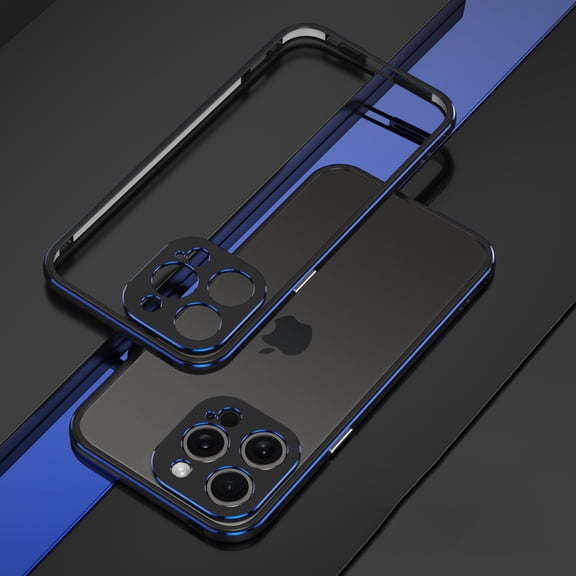 Compatible with iPhone 16 Pro Metal Frame + Metal Camera Cover, Anti-drop Anti-fall Shockproof Heat Dissipation Luxury Aluminum Alloy, No Back, for iPhone 16 Pro, Black+Blue