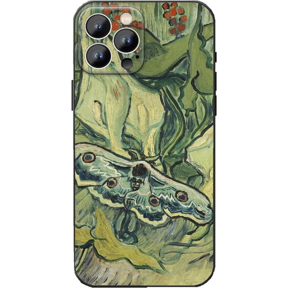 Compatible with iPhone 16 Pro Phone Case,Aesthetic Art Van Gogh Green Peacock Moth Phone Cover,Full Body Protection Shockproof iPhone 16 Pro Case for Women Men