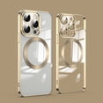 thumbnail image 1 of Compatible With iPhone 16 Pro Transparent Phone Case,With Lens Film,Support MafSafe,Shockproof Anti-fall Rugged Anti-Scratches Luxury Electroplated Ultra Slim Phone Case,Gold, 1 of 6
