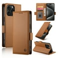 thumbnail image 1 of Compatible with iPhone 16 Pro Wallet Case, Classic PU Leather Flip Folio Case with Card Holders Kickstand [Shockproof TPU Inner Shell] Phone Cover for iPhone 16 Pro, Brown, 1 of 7