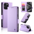 thumbnail image 1 of Compatible with iPhone 16 Pro Wallet Case, Classic PU Leather Flip Folio Case with Card Holders Kickstand [Shockproof TPU Inner Shell] Phone Cover for iPhone 16 Pro, Purple, 1 of 7