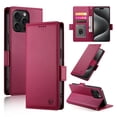 thumbnail image 1 of Compatible with iPhone 16 Pro Wallet Case, Classic PU Leather Flip Folio Case with Card Holders Kickstand [Shockproof TPU Inner Shell] Phone Cover for iPhone 16 Pro, Winered, 1 of 7