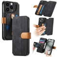 thumbnail image 1 of Compatible with iPhone 16 Pro Wallet Case with RFID Blocking Card Holder Fashion PU Leather Contractible Wrist Kickstand Shockproof Anti-fall Flip Phone Case Cover For iPhone 16 Pro,Black, 1 of 10