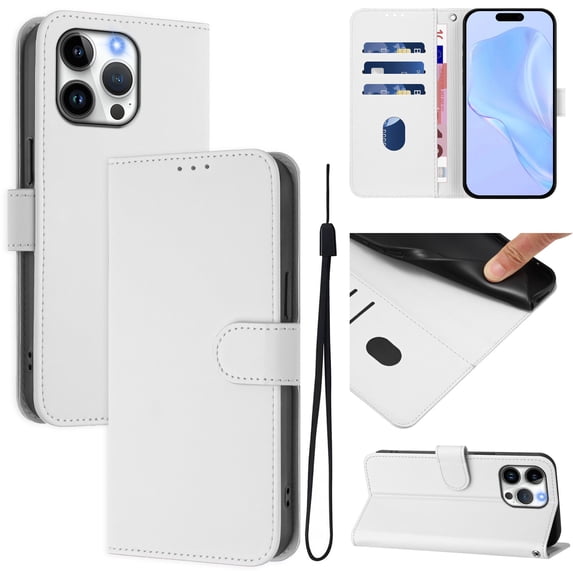 Compatible with iPhone 16 Pro Wallet Case with RFID Blocking Credit Card Holder, PU Leather Folio Flip Kickstand Protective Shockproof Anti-fall Phone Case Cover Women Men,White