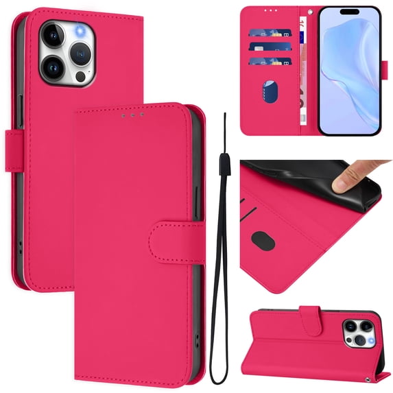 Compatible with iPhone 16 Pro Wallet Case with RFID Blocking Credit Card Holder, PU Leather Folio Flip Kickstand Protective Shockproof Anti-fall Phone Case Cover Women Men,Rose