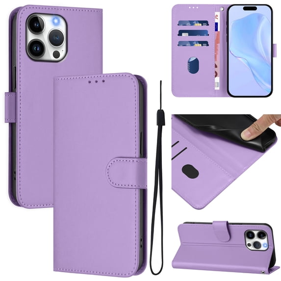 Compatible with iPhone 16 Pro Wallet Case with RFID Blocking Credit Card Holder, PU Leather Folio Flip Kickstand Protective Shockproof Anti-fall Phone Case Cover Women Men,Lavender