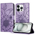 thumbnail image 1 of Compatible with iPhone 16 Pro Wallet Case,Sunflower Emboss PU Leather Flip Case for Women Men with Card Holder,Magnetic Closure,Flip Folding Kickstand,Shockproof Phone Case,Purple, 1 of 6