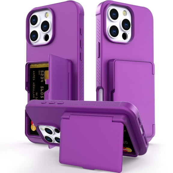 Compatible with iPhone 16 Pro Wallet Phone Case,Back Flip Kickstand,With Card Holder(Store 4-5 Cards and Folded Money),Built-in Mirror,Heavy Duty Shockproof Anti-Scratch Phone Case,Darkpurple