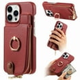 thumbnail image 1 of Compatible for iPhone 16 Pro Zipper Wallet Case with Card Holder, Rotation Ring Kickstand Case, PU Leather Card Slots RFID Blocking Protection Phone Case Shockproof Cover, Red, 1 of 10