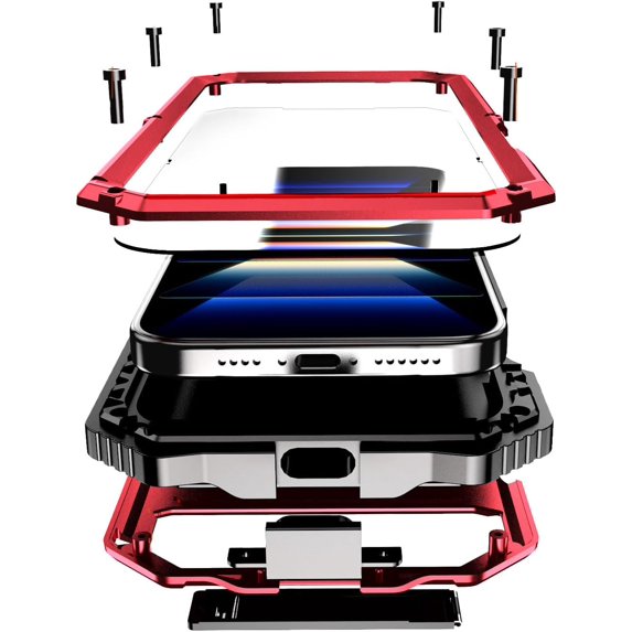 Compatible with iPhone 16 Pro max Case Heavy Duty Protection Dustproof Built in Screen Protector Rugged Stand 360 Full Body Military Grade Metal Bumper Phone Cases (Red 2024)