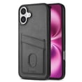 thumbnail image 1 of Compatible with iPhone 16 Thin and Light Case, Classic PU Leather Credit Card Slot Holder Wallet Shockproof Protective Anti-drop Cover Business Phone Case for iPhone 16, Black, 1 of 8