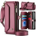thumbnail image 1 of Compatible with iPhone 16 Wallet Case, 10 Card Slots & 1 Zipper Coin Pocket & 1 Cash Slot & 1 Cash Pocket & Lanyard & Crossbody Strap & Kickstand & RFID Blocking Phone Case, Winered, 1 of 10