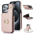 thumbnail image 1 of Compatible with iPhone 16 Wallet Case with Card Holder, 360° Rotation Finger Ring Holder Kickstand Protective PU Leather Shoulder Strap Flip Case Cover for iPhone 16 - Rosegold, 1 of 7