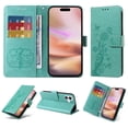 thumbnail image 1 of Compatible with iPhone 16 Wallet Case with Card Holder & Cash Slot [RFID Blocking],Wallet Wristlet Pressed Butterfly Flower PU Leather Magnetic Flip Folio Cover for Women Men,Green, 1 of 11