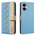 thumbnail image 1 of Compatible with iPhone 16 Wallet Case with Card Holder, Premium PU Leather Floral Design Flip Cover with Kickstand Magnetic Closure, RFID Blocking Phone Case for iPhone 16, Lightblue, 1 of 6