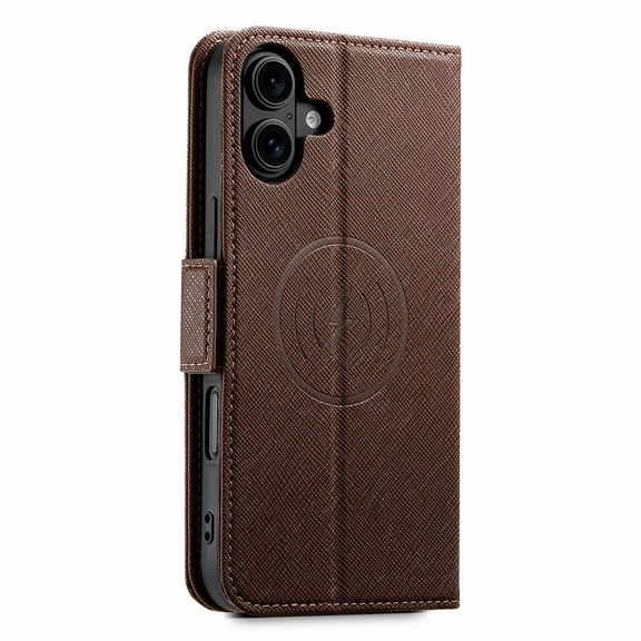 Compatible with iPhone 16 Wallet Case,[Compatible with Magsafe] [Flip Folding Stand]PU Leather Flip Case RFID Blocking Credit Card Holder Folio Magnetic TPU Shockproof Cover,Brown