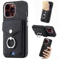 thumbnail image 1 of Compatible with iPhone 16 Wallet Case with Credit Card Holder, 360° Rotation Ring Holder Stand, Back Flip Premium Leather Shockproof Cover for iPhone 16,Black, 1 of 14