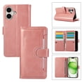thumbnail image 1 of Compatible with iPhone 16 Wallet Case with Credit Card Holder, Flip Folio Book PU Leather Vintage Phone Case Shockproof Multifunctional Cover Women Men for iPhone 16, Rosegold, 1 of 6