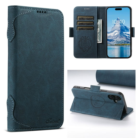 Compatible with iPhone 16, Wallet Case with Magsafe PU Leather Card Slots & Cash Pocket Magnetic Closure Kickstand Function Flip Phone Case Cover for iPhone 16, Blue