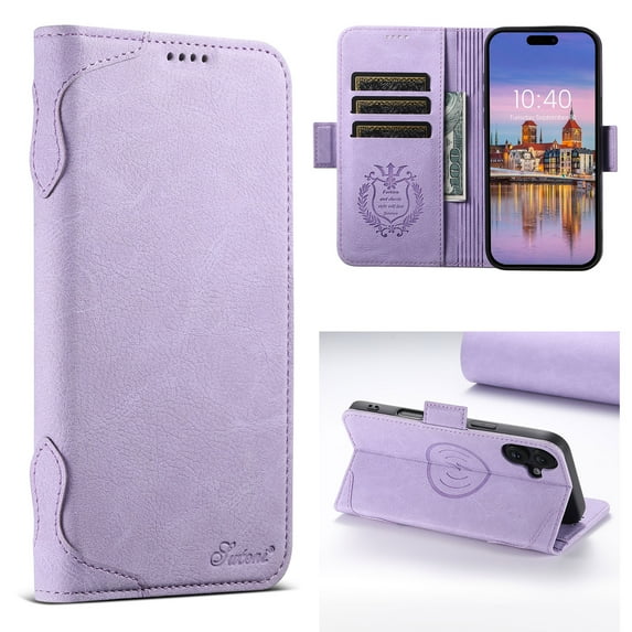 Compatible with iPhone 16, Wallet Case with Magsafe PU Leather Card Slots & Cash Pocket Magnetic Closure Kickstand Function Flip Phone Case Cover for iPhone 16, Purple