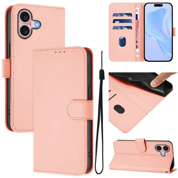 Compatible with iPhone 16 Wallet Case with RFID Blocking Credit Card Holder, PU Leather Folio Flip Kickstand Protective Shockproof Anti-fall Phone Case Cover Women Men,Pink