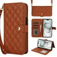 thumbnail image 1 of Compatible with iPhone 16 Wallet Case Wrist Strap + Crossbody Strap, PU Leather Multifunctional Card Slots Stand Rugged Cell Phone Cover for iPhone 16 Women Girls, Brown, 1 of 6