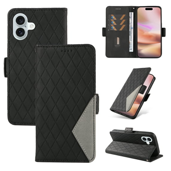 Compatible with iPhone 16 Wallet Flip Case, Classic PU Leather Shockproof Protective for Men Women Card Slots Kickstand Magnetic Closure Phone Case Cover for iPhone 16, Black