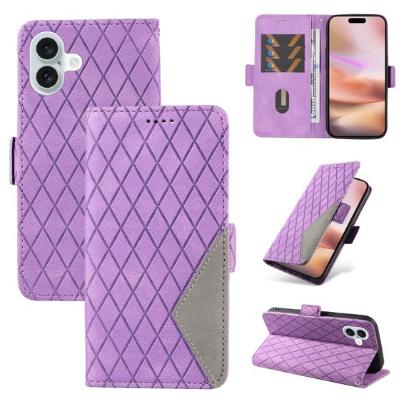 Compatible with iPhone 16 Wallet Flip Case, Classic PU Leather Shockproof Protective for Men Women Card Slots Kickstand Magnetic Closure Phone Case Cover for iPhone 16, Purple