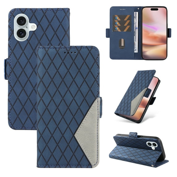 Compatible with iPhone 16 Wallet Flip Case, Classic PU Leather Shockproof Protective for Men Women Card Slots Kickstand Magnetic Closure Phone Case Cover for iPhone 16, Blue