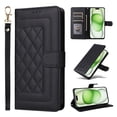 thumbnail image 1 of Compatible with iPhone 16 Wallet Flip Case, Durable Soft TPU + PU Leather 3 Card Slots and 1 Cash Pocket Wrist Strap Magnetic Kickstand Elegant Case for iPhone 16, Black, 1 of 8
