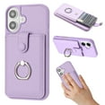 thumbnail image 1 of Compatible with iPhone 16 Wallet Phone Case,360°Rotation Finger Ring Holder Kickstand,with Card Holder,Lychee Pattern PU Leather Durable Shockproof Rugged Phone Case,Purple, 1 of 12
