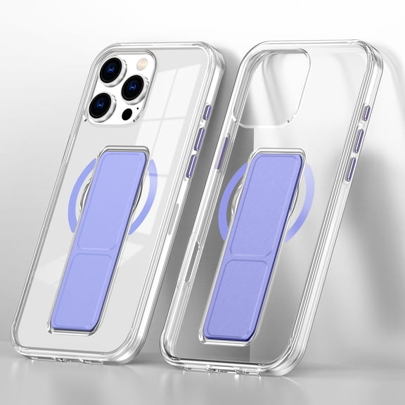 Compatible for iPhone 16 Wristband Phone Case, Hide Folding Kickstand Wrist Strap [Support Car Mount & Wireless Charging] Magnetic Clear Protective Cover Case for iPhone 16, Purple