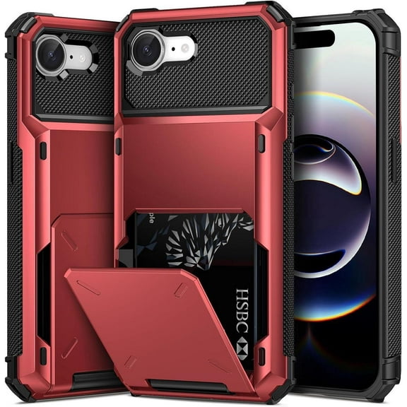 Compatible with iPhone 16e Case with Card Holder [Store 5 Cards] Heavy Duty Dual Layer Shockproof Wallet Case with Hidden Card Slot Large Storage Cover for iPhone 16e 6.1 inch