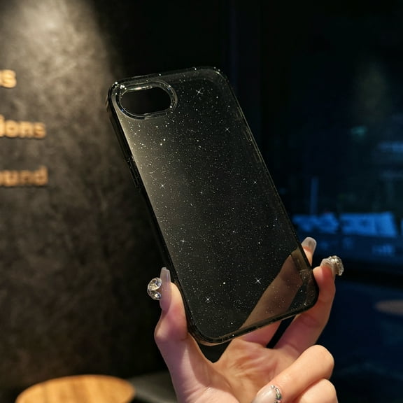Compatible with iPhone 16e Case Clear Glitter, Anti-Yellow Shockproof Protective Phone Case, Ultra Slim Transparent Anti-Scratch TPU Bumper Cover for iPhone 16e, Black
