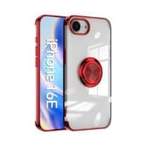Compatible with iPhone 16e Case Clear Shockproof Silicone Phone Cases with Ring Holder,[Supports Magnetic Car Mount] Magnetic 360 Rotation Kickstand Thin Soft TPU Protective Cover,Red