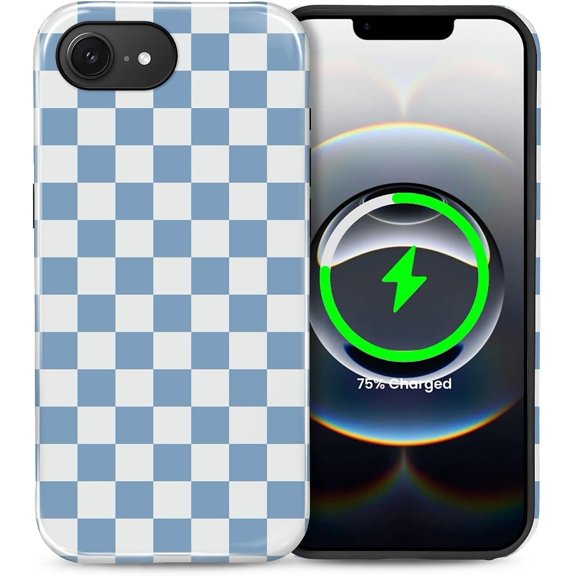 Compatible with iPhone 16e Case, Compatible with MagSafe, Shockproof Soft TPU and Hard PC Protective Phone Case for Women Girls, Blue Checkerboard Checkered