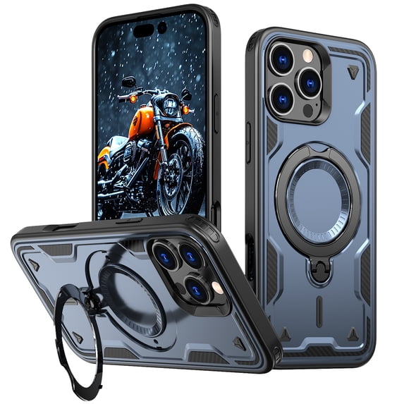 Compatible with iPhone 16e Case, Hybrid Slim Phone Cases Fit for iPhone 16e, Compatible with MagSafe Magnetic Ring Kickstand Stand Rugged Case, Shockproof Protective, Blue