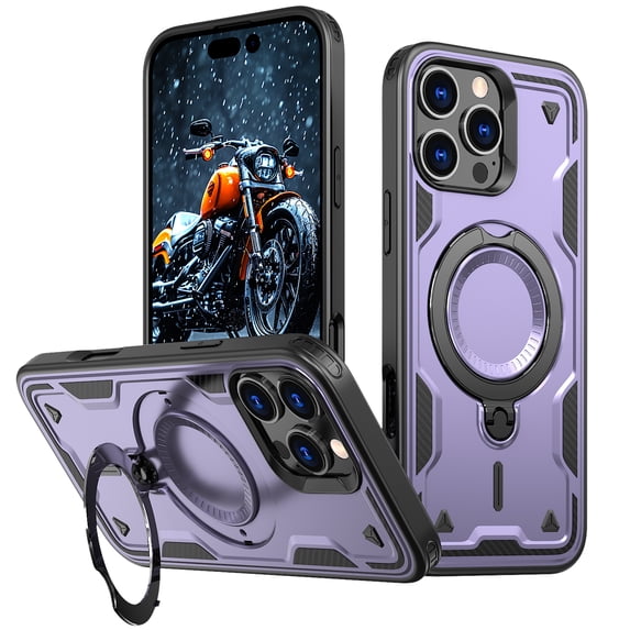 Compatible with iPhone 16e Case, Hybrid Slim Phone Cases Fit for iPhone 16e, Compatible with MagSafe Magnetic Ring Kickstand Stand Rugged Case, Shockproof Protective, Purple