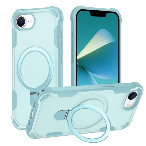 Compatible with iPhone 16e Case with Invisible Magnetic O-Ring Stand, Military-Grade Case for iPhone 16e, [Compatible with Mag-Safe] [Great Grip Feeling], for Men Women, Blue
